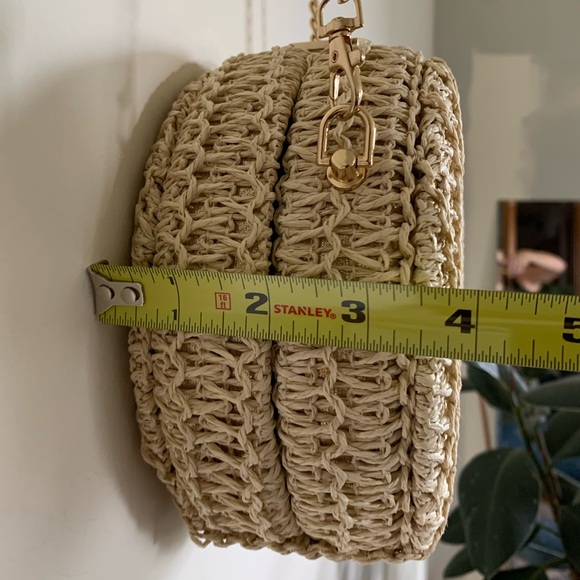 Haute Hippie Raffia Woven purse with chain | Raffia Woven Crossbody | Straw Bag - Picture 8 of 9